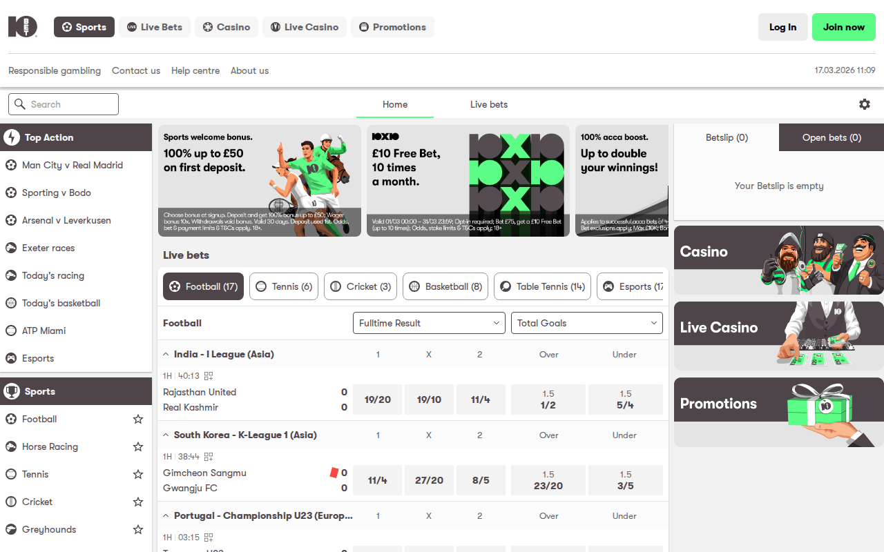 10Bet website screenshot