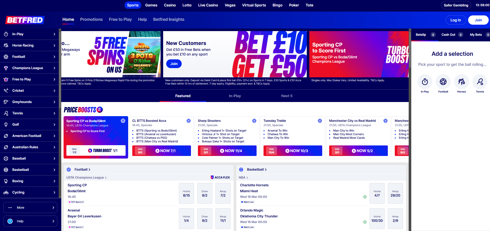 Betfred website screenshot