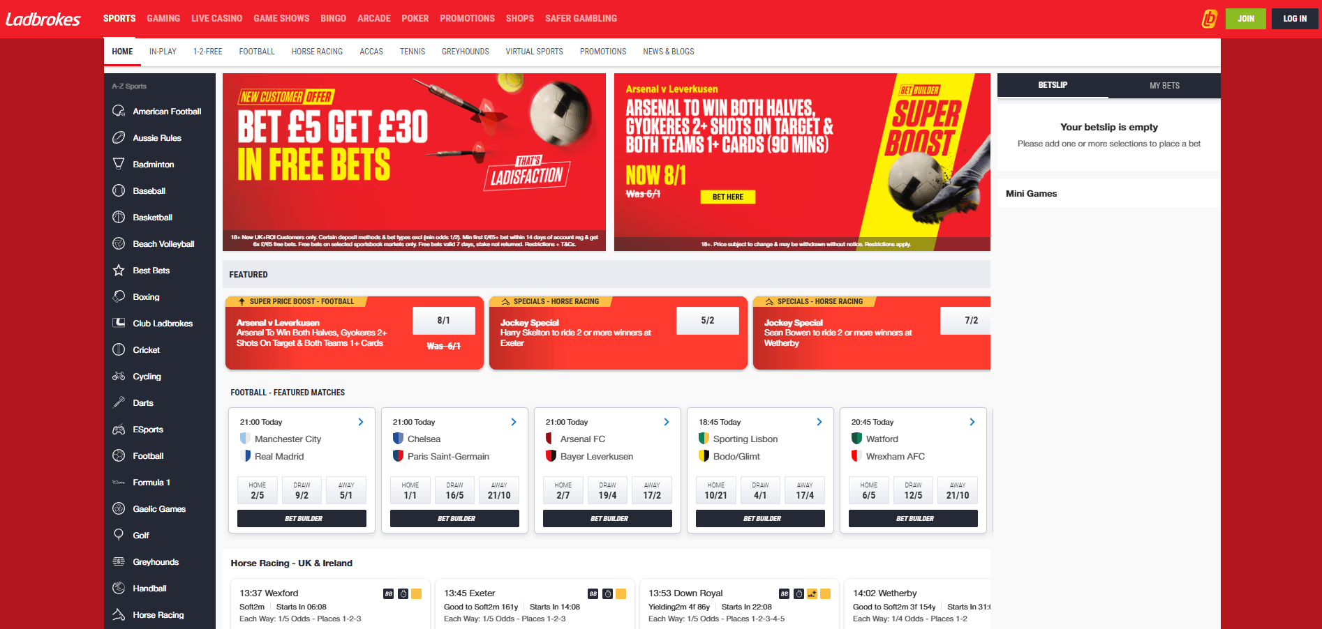 Ladbrokes website screenshot