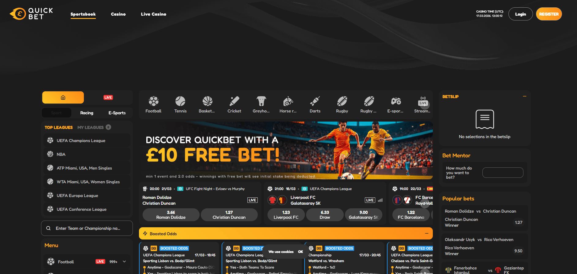 Quickbet website screenshot