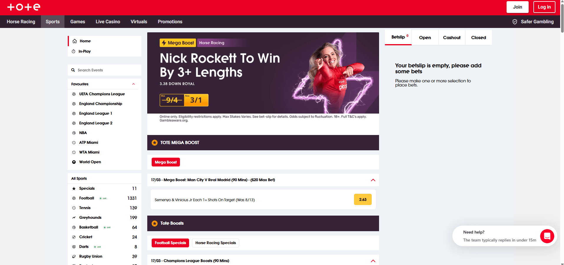 Tote website screenshot