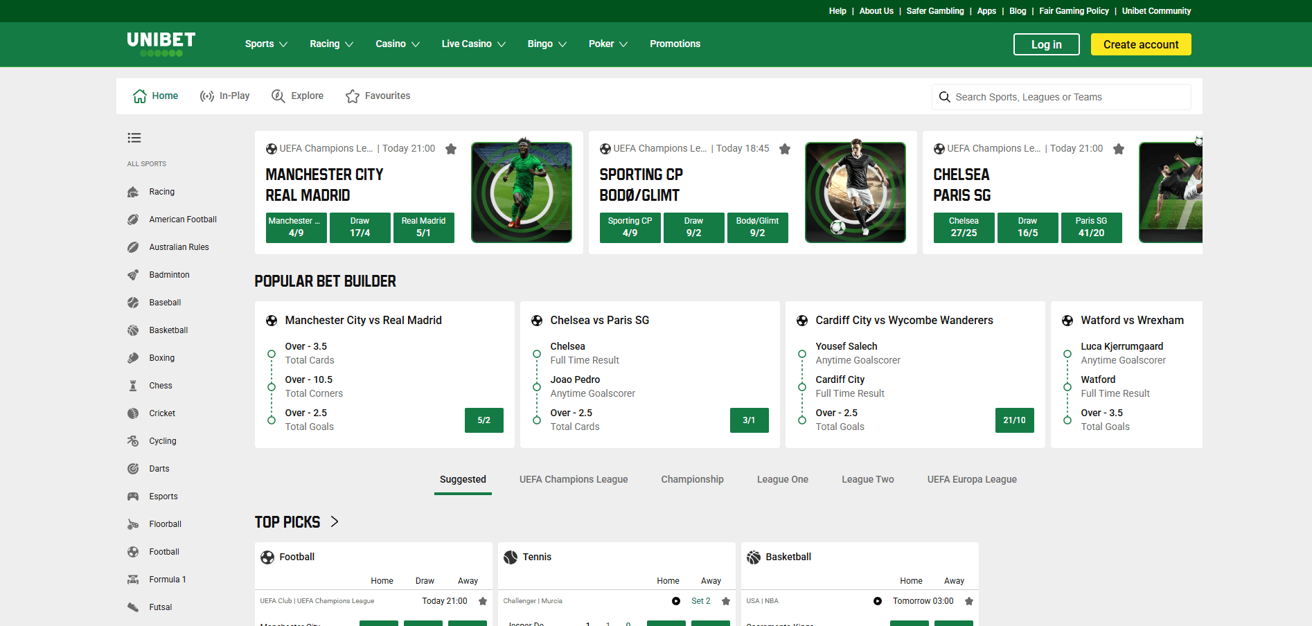 Unibet website screenshot