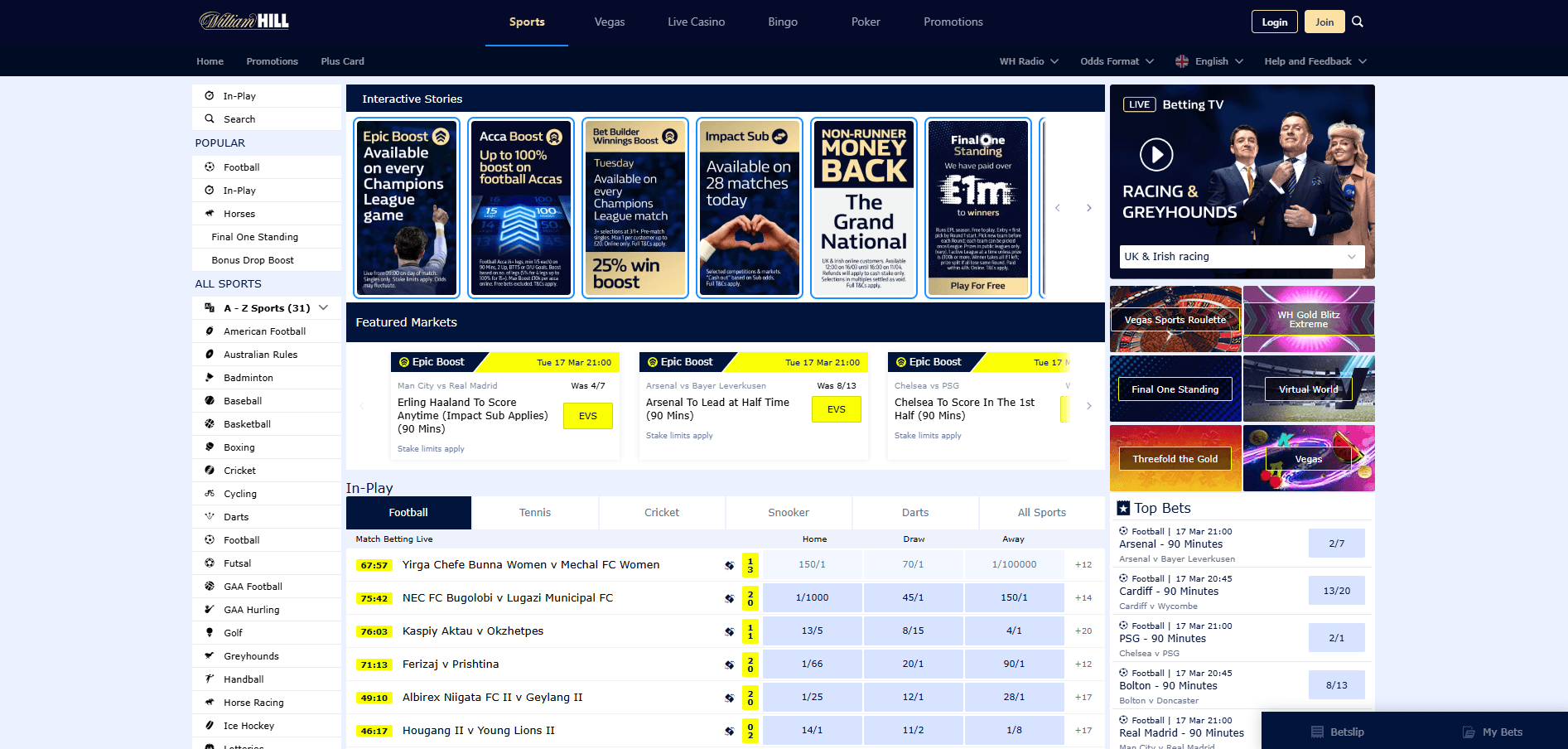 William Hill website screenshot
